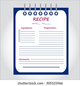 Illustration of notebook, copybook, book for recipes, web icon, vector.