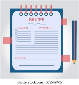 Illustration of notebook, copybook, book for recipes, web icon, vector.