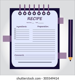 Illustration of notebook, copybook, book for recipes, web icon, vector.