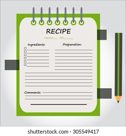 Illustration of notebook, copybook, book for recipes, web icon, vector.