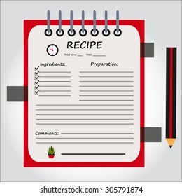 Illustration of notebook, copybook, book for recipes, web icon, vector.