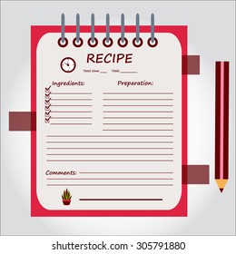 Illustration of notebook, copybook, book for recipes, web icon, vector.