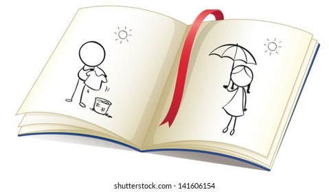 Illustration of a notebook with a drawing of a sunny season on a white background