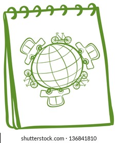 Illustration of a notebook with a green doodle design on a white background