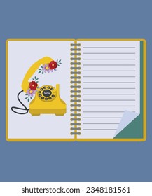 Illustration Notebook Spring with Retro Telephone