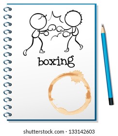 Illustration of a notebook with two boxers at the cover page on a white background