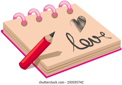 illustration of notepad with pencil on white 