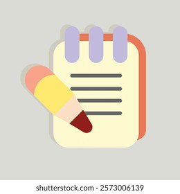 Illustration of a notepad with purple rings and a pencil leaning on it ready for writing notes