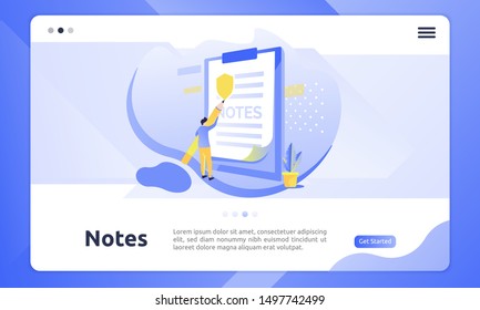 Illustration of notes icons on landing pages, Isometric design of notes icons
