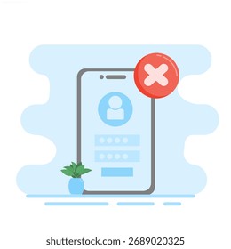 Ilustración de una notificación de un Inicio de sesión de Cuenta fallido en un teléfono móvil. Ilustración vectorial.