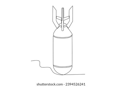 Ilustración de una bomba nuclear. Dibujo de una sola línea de armas nucleares