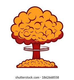 Ilustración de la explosión nuclear al estilo cómico. Elemento de diseño para afiche, tarjeta, pancarta, menú. Ilustración del vector