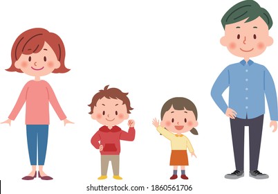 Illustration of a nuclear family standing side by side.