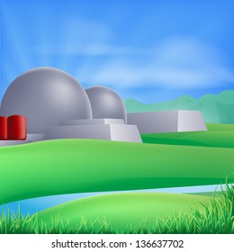 Illustration of a nuclear power plant generating power and electricity