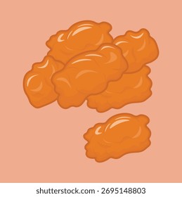 Ilustración de nuggets, carne procesada y harina de alimentos que se fríen crujientes, comida rápida