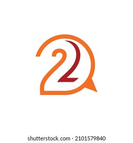 illustration of number 2 combined with chat icon, vector art.