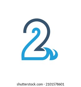 illustration of number 2 combined with wave, unique icon, vector art.