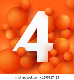 ilustración del número 4 en 3d bola naranja. Vector ilustrado.