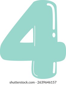 Illustration of the number 4 in teal, designed in a cute and playful cartoon style, perfect for educational materials and children's content.

