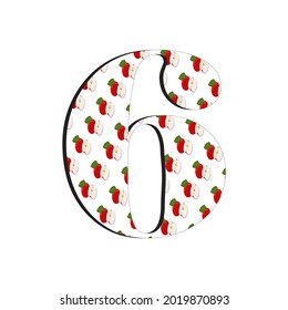 An illustration of the number 6 set on a red apple background, suitable for children's books and magazines as well as for other business purposes.