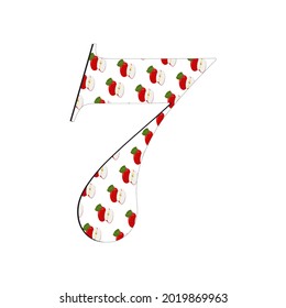 An illustration of the number 7 set on a red apple background, suitable for children's books and magazines as well as for other business purposes.