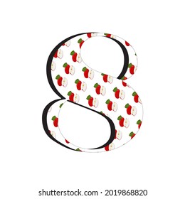 An illustration of the number 8 set on a red apple background, suitable for children's books and magazines as well as for other business purposes.