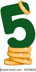 Illustration Of A Number Five Sitting On Golden Rings