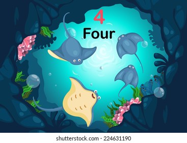 Illustration of number four stingray under the sea vector