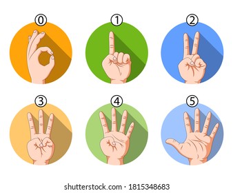 The illustration of the number hand sign with the different color