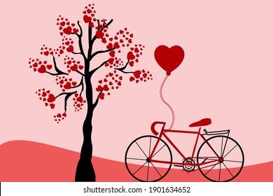 illustration of number happy valentines day  background tree with heart shape leaves and cycle with heart shape balloons creative new design for valentines day greeting cards banners posters 
