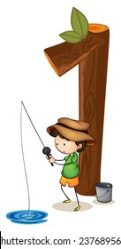 Illustration of number one with a boy fishing