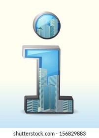 Illustration of a number one symbol with tall buildings inside on a white background