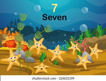 Illustration of number seven star fish under the sea vector