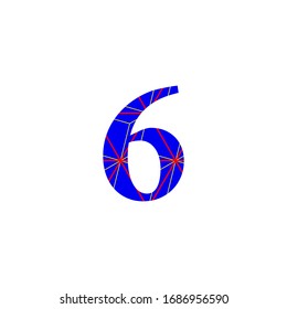 illustration number six in blue color with red and yellow lines, birthday party confetti