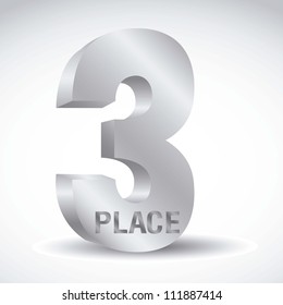 illustration of number three, silver Thirdly, vector illustration