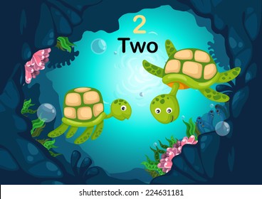 Illustration of number two tortoise under the sea vector