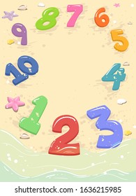 Illustration of Numbers One to Ten as Borders by the Beach