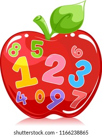 Illustration of Numbers One to Ten Inside a Red Apple