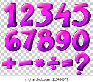 Illustration of the numbers in pink color on a white background