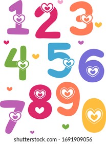 Illustration of Numbers from Zero to Nine with Hearts