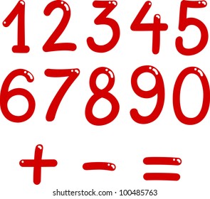 illustration of numbers from zero to nine and math symbols