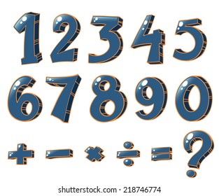 Illustration of the numeric figures and mathematical operations on a white background 