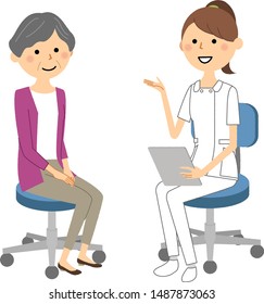 Illustration of a nurse explaining to a patient.