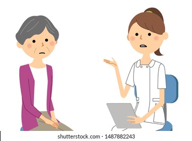 Illustration of a nurse explaining to a patient.