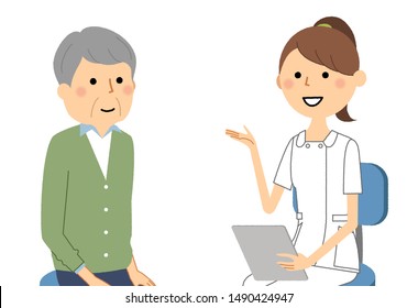 Illustration of a nurse explaining to a patient.