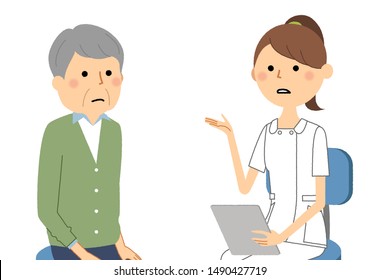Illustration of a nurse explaining to a patient.