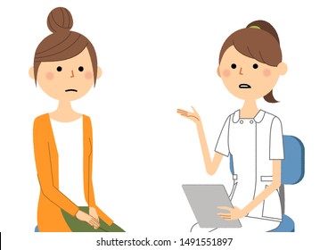 Illustration of a nurse explaining to a patient.