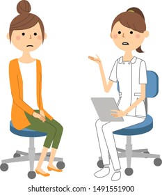 Illustration of a nurse explaining to a patient.