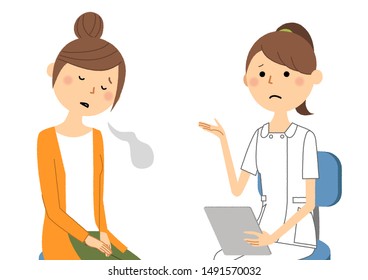 Illustration of a nurse explaining to a patient.