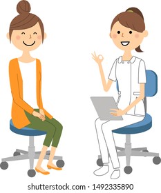 Illustration of a nurse explaining to a patient.